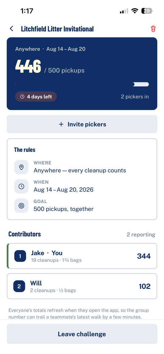 A PICK challenge: 446 of 500 pickups, four days left, two pickers in, with the rules and a contributor list.