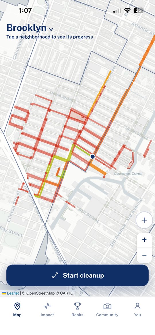 The PICK map of Brooklyn, with streets coloured by how recently each one was cleaned.
